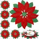 Christmas Placemats Set of 6 Christmas Embroidered Placemats 14 x 14 Inch Red Round Double Layer Applique Poinsettia Xms Flower Place Mat Table Decorations for Home Dining Holiday
