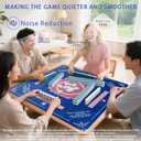 American Mahjong Mat 31"x31" with Rule- Professional Noise Reducing Rubber Dominoes Table Game Mat with Chinese Characters, Non-Slip Base & Velvet Bag - for Cards&Board Game Bule (Blue)