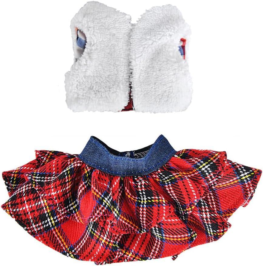 E-TING Santa Clothing Fluffy Vest+ Plaid Skirt Accessories for elf Doll Christmas Decoration