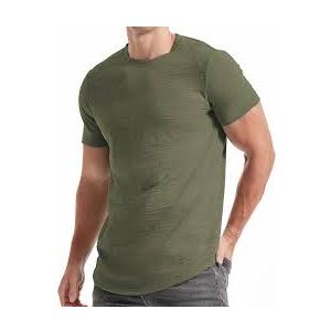 KLIEGOU Mens Hipster Hip Hop Ripped Round Hemline T Shirt Army Green S (Green, S)