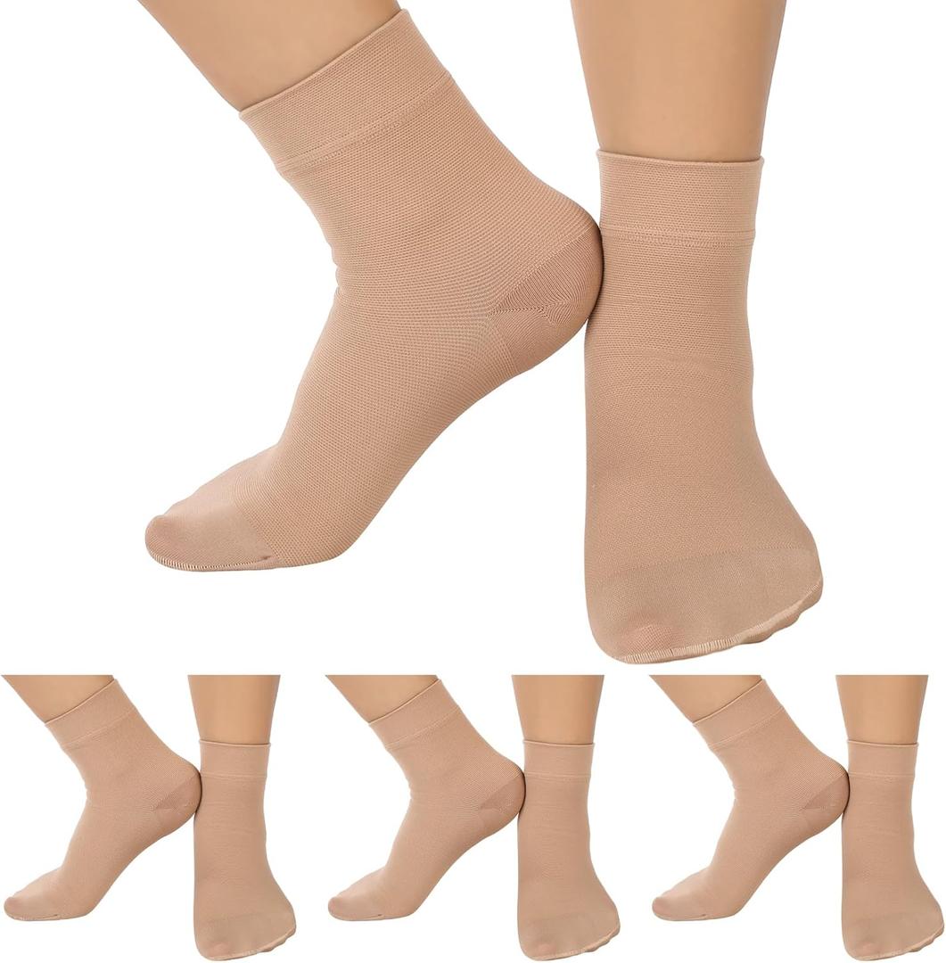 Shinymoon 4 Pairs Ankle Compression Socks 20-30 mmHg Closed Toe Ankle Compression Sleeve Brace Support Sleeve Plantar Fasciitis Socks for Women Men Swelling (Nude Color)