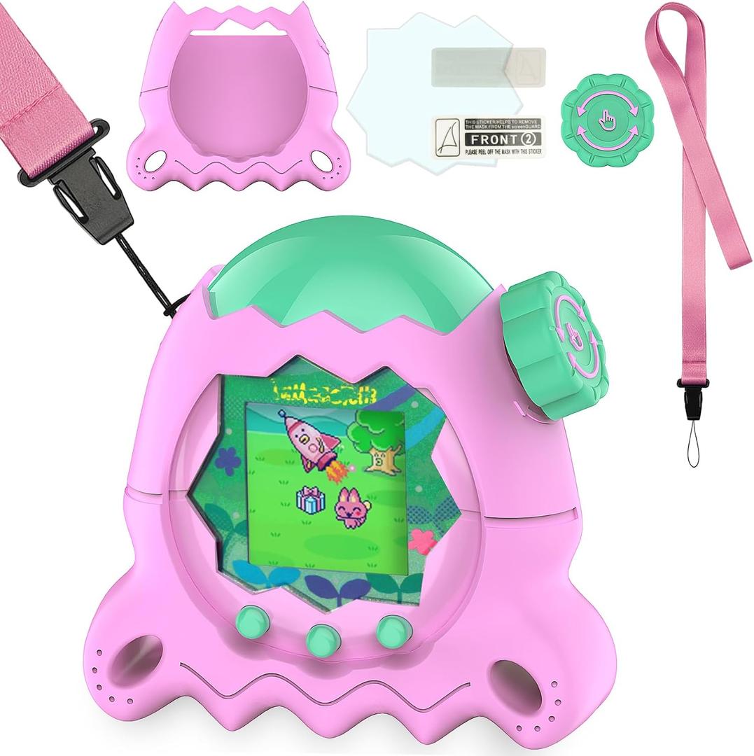 Silicone Case for Tamagotchi Paradise Electronic Pets | Screen Protector and Lanyard for Tamagotchi Paradise Virtual Pet Accessories (Pink)