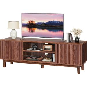 PRAISUN 54 Inch TV Stand for 50, 55 Inch TV, Fluted Entertainment Center with 2 Cabinets, TV Consoles for Living Room, 3-Level Adjustable Shelf, 4 Cable Holes, Meida Console, Walnut