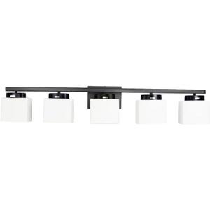 5-Light Matte Black Vanity Light Fixture with White Glass Shade for Bathroom Over Mirror, 40 Inches
