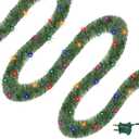 WATERGLIDE 49FT Lighted Christmas Green Garland with 100 Count Multicolor String Lights, Pre-lit Long Artificial Greenery Garlands, Plug in Holiday Decorative Lights for Indoor Outdoor Decor