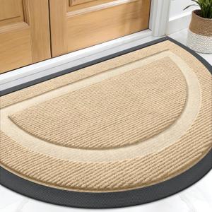 OLANLY Half Circle Door Mat Indoor Outdoor Entrance Welcome, Waterproof All-Season, All-Weather Doormat, Sturdy Natural Rubber, Low Profile, Easy Clean Patio Porch Entryway Mat, 29.5x17, Beige