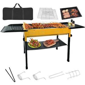 Portable Charcoal Grill, Folding Camping Grills for Hibachi Skewers Stainless Steel, Portable BBQ Grill for Outdoor Cooking Backyard Camping Picnics Beach