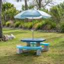 Step2 Sun and Fun Picnic Table with Umbrella for Kids, Outdoor Table and Bench Set, Seats 4, Ages 3+ Years, Large