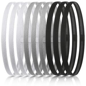 WILLBOND 12 Pcs Thin Sport Elastic Headband Non Slip Skinny Athletic Exercise Hairband Women Men Silicone Grip Hair Sweatband Yoga Workout Running Football Basketball Soccer Tennis(Black, White, Grey)