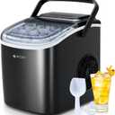 ecozy Portable Countertop Ice Maker - 9 Ice Cubes in 6 Minutes, 26 lbs Daily Output, Self-Cleaning with Ice Bags, Scoop, and Basket for Kitchen, Office, Bar, Party - Black
