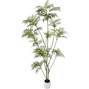 Artificial Mahonia fortunei Tree 7ft Tall Fake Trees for Indoor, Large Mahonia fortunei Plants with White Planter for Home Decor and Housewarming Gift,