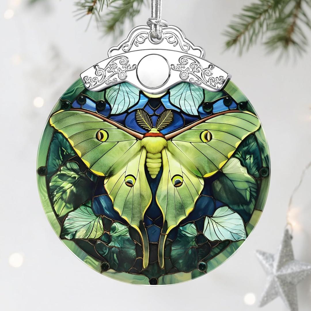 Luna Moth Ornament, Stained Glass Christmas Decorations, Christmas Ornaments for Tree, Holiday Ornament, Gifts for Moth Lovers, Holiday Party Gifts, Gift Ideas & Xmas Gift