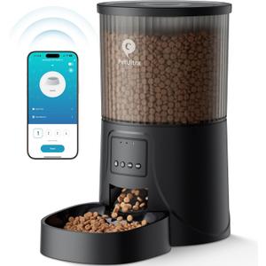 Automatic Cat Feeder WiFi- 5Ghz Cat Food Dispenser with APP Remote Control- Auto Pet Feeder for Small Dog Indoor- Easy to Set Up and Clean- Dual Power with Desiccant Bag Keep Fresh, Black