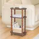 MaxSmeo Small Narrow Side Table, 3-Tier Narrow End Table with Storage, Skinny Side Table Nightstand for Small Space, Bedrooms, Living Room (Rustic Brown)