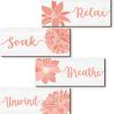 Yulejo 4 Pieces Elegant Bathroom Wall Decor Sign - Coral Accessories, Relax Soak Unwind Breathe Wall Art, Farmhouse Rustic Wood Plaque for Spa Bedroom (Pink)