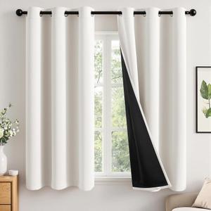 MIULEE Ivory 100% Blackout Curtains for Bedroom 63 Inch Long, 2 Thick Layers Thermal Insulated Black Out Window Curtains with Black Liner, Noise Reducing Grommet Living Room Drapes 2 Panels Set