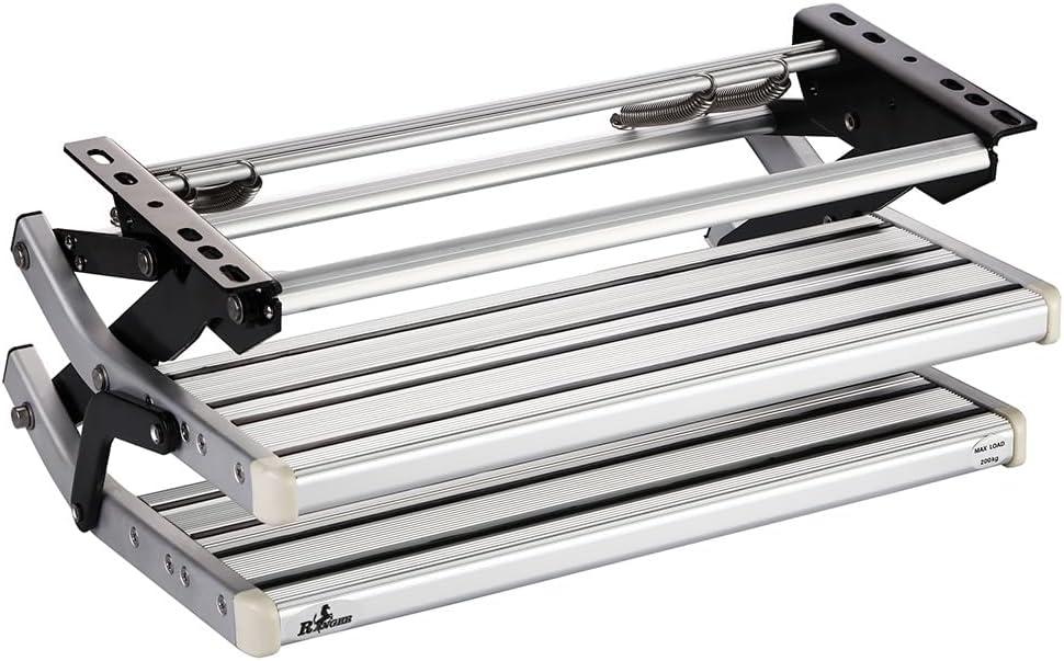 GEARFLAG Manual RV Double Step Folding Aluminum Entry Step with Anti-Slip Surface, 440 lbs Capacity for Camper, Trailer, Motorhome, Utility Trailer