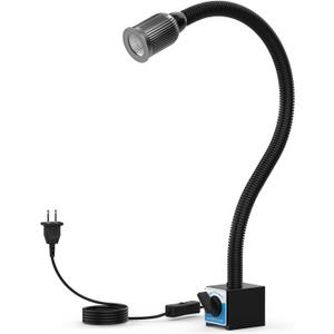 Magnetic Light, 1200 Lumen 120v Flexible Gooseneck Work Light with Adjustable Magnetic Base for CNC Milling Drill Press Sewing Machine Industrial Lighting, 12W