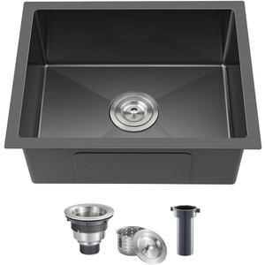 20-inch Undermount Kitchen Sink Black, T304 Stainless Steel Single Bowl Kitchen Sink Undermount, 9-inch Deep Sink Bowl Small Bar Sink, D20"xW16"xH9"