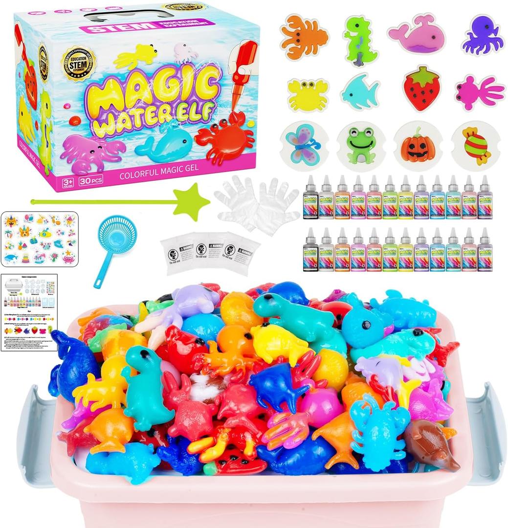 Magic Water Toy Elf Kit, Water Fairy Water Gel Kit with 12 Magic Gels, 12 Shape Molds, Fun Summer Toys Gifts Kids Birthday Party Favors, DIY STEM Aqua Kits Boys Girls Toys for Age 3+(12 Colors)