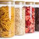 4-Pack Glass Storage Jars with Bamboo Lids, 1200ml Airtight Food Storage Containers, Clear Pantry Organizers and Storage Canisters Set for Cereal, Snack, Candy, Kitchen