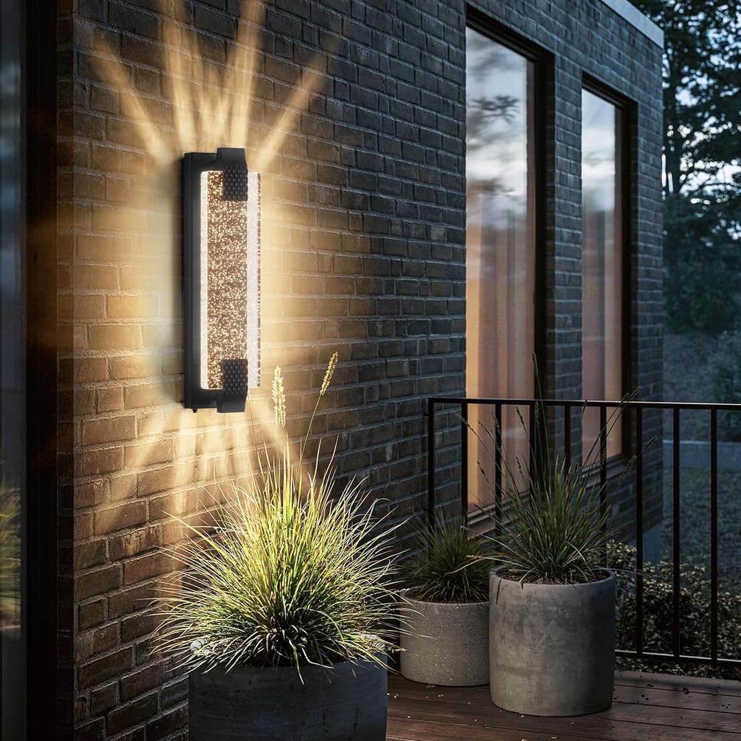 camuucci Dusk to Dawn Outdoor Light with Crystal Bubble Glass,15.7 Inches LED Porch Lights Outdoor Waterproof Modern Outside Sconce Wall Mount for Doorway Hallway (Black, 19.6 Inch)
