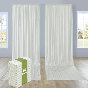 PartyVillage 50ft15ft Ivory Backdrop Curtain for Wedding Parties, 10 Panels Wrinkle Free 15 FT Long Polyester Photo Backdrop Drapes Back Drop Cloth for Birthday Photography Background