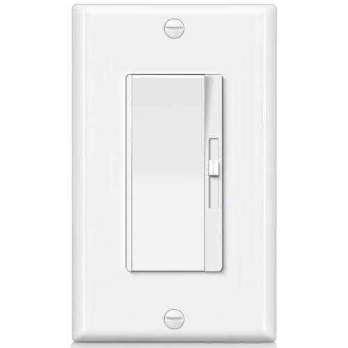 BESTTEN Super Slim Dimmer Light Switch for 300W Dimmable LED/CFL Lights and 600W Incandescent/Halogen, Single Pole/3-Way LED Slide Dimmer, Wall Plate Included, ETL Listed, White