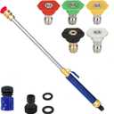 Upgrade Leak-Free jet nozzle high pressure hose nozzleSuitable for garden hoses high pressure power washer wand with 5 High Pressure hydro nozzles and Quick Connectors (blue)