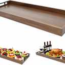 32 x 12 Inch Large Acacia Wood Serving Tray with Metal Handle, Long Charcuterie Board for Cheese, Meat & Appetizers, Extra Long Kitchen Platter for Gatherings, BBQ & Home Decor