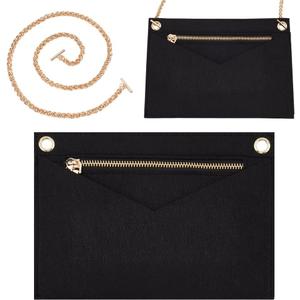 WADORN 1 Set Purse Organizer Insert Conversion Kit with Gold Chain, 8.62x6.1 Inch Felt Handbag Bag Organizer Insert 24 Inch Chain Inner Pocket Liner Envelope Bag Handbag Convert Accessory, Black