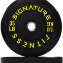 Olympic Bumper Plates with Steel Hub 2-Inch Weight Plates for Strength Training & Weightlifting, Pairs or Sets or Sets with Barbell, Style: 35 lbs