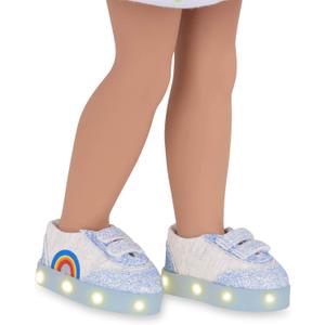 Glitter Girls Skip to The Rainbow Light-up Shoes for 14-inch Dolls Toys, Clothes, and Accessories for Ages 3 and Up (Sparkly Blue Straps with LED Lights), Rainbow Stlye