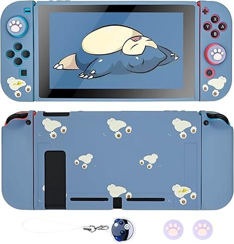 DLseego Dockable Case Design for Switch 2017, AntiSlip ShockAbsorption Protective Soft Carrying Case and Joy Con Controller with 1 PCS Elf Ball Pendant and 2 PCS Thumb Grip caps Black Lying Cat