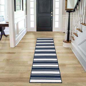 Nautica  Runner Rug | Indoor Runners for Hallways and Entry Rugs| Non-Slip and Non-Skid Entry and Kitchen Door Mat| Machine Washable Entryway Carpet Rugs |2'2" x 6' | Stripe Navy