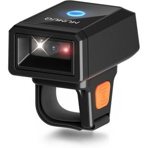 Bluetooth Ring Barcode Scanner Fast & Long-Range Scanning, Mini Wearable 1D&2D Wireless Bluetooth Finger QR Code Scanner Compatible with iPhone iPad Android Phone for Warehouse Inventory
