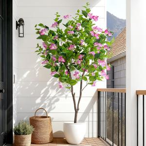 Erimda 5FT Artificial Bougainvillea Tree Artificial Tree Tall Potted Fake Bougainvillea Trees for Outdoor Indoor Lifelike Potted Faux Plants with Wood Trunk and Flowers Office Wedding Home Decor (Pink)