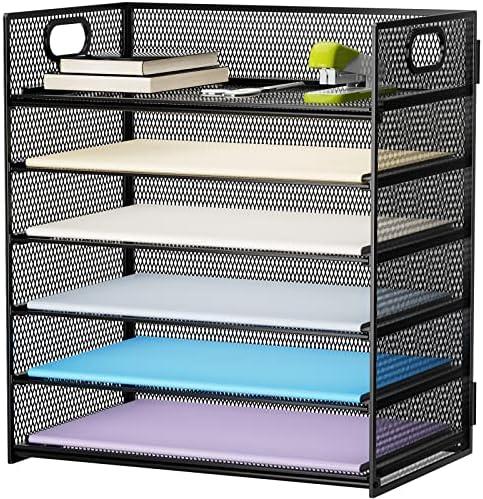 Marbrasse 5 Tier Paper Organizer Letter Tray - Mesh Desk File Organizer with Handle, Paper Sorter Organizer for Letter/A4 Office File Folder Holder - Black