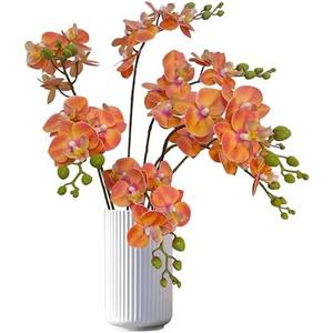 ATFL 4 Pack Orange Orchid Artificial Flowers Real Touch, 22'' Artificial Fake Faux Silk Sunset Red Orchid Stem Bouquets for Wedding Party Home Garden Decor,Orquideas Artificiales para Decora ATFL 4 Pack Orange Orchid Artificial Flowers Real Touch, 22'' Artificial Fake Faux Silk Sunset Red Orchid Stem Bouquets for Wedding Party Home Garden Decor,Orquideas Artificiales para Decora