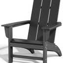 Poly Lumber Adirondack Chair with Cup Holder, All-Weather Resistant Outdoor Patio Chairs, Look Like Wood, Pre-Assembled Outdoor Fire Pit Chair for Pool, Deck, Backyard, Garden, Black