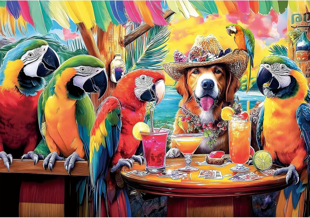2000 Piece Puzzle for Adults, Puzzles for Adults 2000 Pieces, Funny Parrots Dog Party Jigsaw Puzzles, Family Fun Puzzle Perfect for Game Nights, 39" X 28"