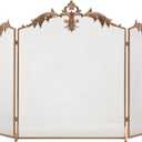 BEAMNOVA Fireplace Screen, Gold, 50 x 32 in, Fringed Iris Décor