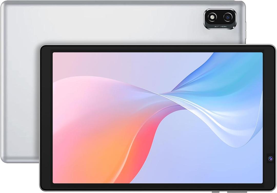10 Inch Tablet, Android OS with 2GB RAM 32GB Storage, Quad-Core Processor, 6000mAh Battery, 10.1" HD IPS Display, Wi-Fi 6, Dual Camera, Silver