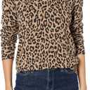 Amazon Essentials Women's Classic-Fit Lightweight Long-Sleeve V-Neck Sweater (S, Camel Leopard)