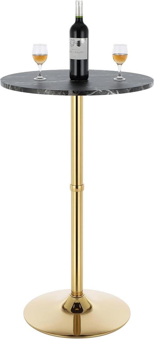 Finnhomy 24" Round Cocktail Bar Table with Metal Base, Tall Bistro Pub Table, Counter Bar Height Table for Kitchen, Dining Room, Living Room, Easy Assembly, Black&Gold (39.1" Height( Fixed))