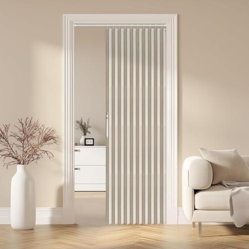 AJAZZ 100% Blackout Magnetic Door Curtain Accordion Doors Interior Folding Closet Door Curtain Invisible Applicable Bedroom Room Living Room Doorway (Cream White 42" W x 78" L) 1 Panel