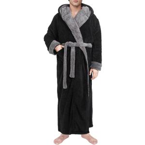 Yoimira Mens Robe with Hood, Big and Tall Plush Fleece Long Robe for Men Full-Length Bathrobe Cozy and Warm With Pockets (Black)
