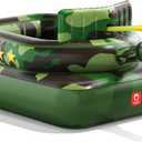 QPAU Inflatable Tank Pool Float for Adults & Kids Ride-On Camouflage Floaty with Water Cannon, Swim Raft Toy for Boys Girls, Lake Beach Backyard Party Floaties