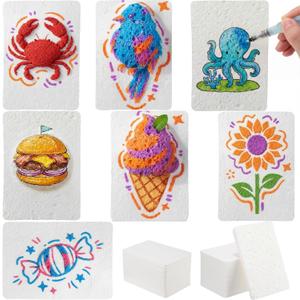 Dunzoom 100 Pcs Magic Puffy Paint Paper 4.13 x 2.76 in Magic Foam Texture Painting Kit Foam Texture Paper 3D Drawing Sponge Canvas DIY Art and Kids Craft Supplies