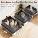Jumbo Stainless Steel Cat Litter Box, Open Top Litter Box with 13.7" High Sides to Stop Scatter, Large Cat Litter Box for Multiple Cats, Easy Clean & Odor Resistant, Includes Scoop,Extra Large Dark Gray, For Maine Coon & Multiple Cats(28"x20")